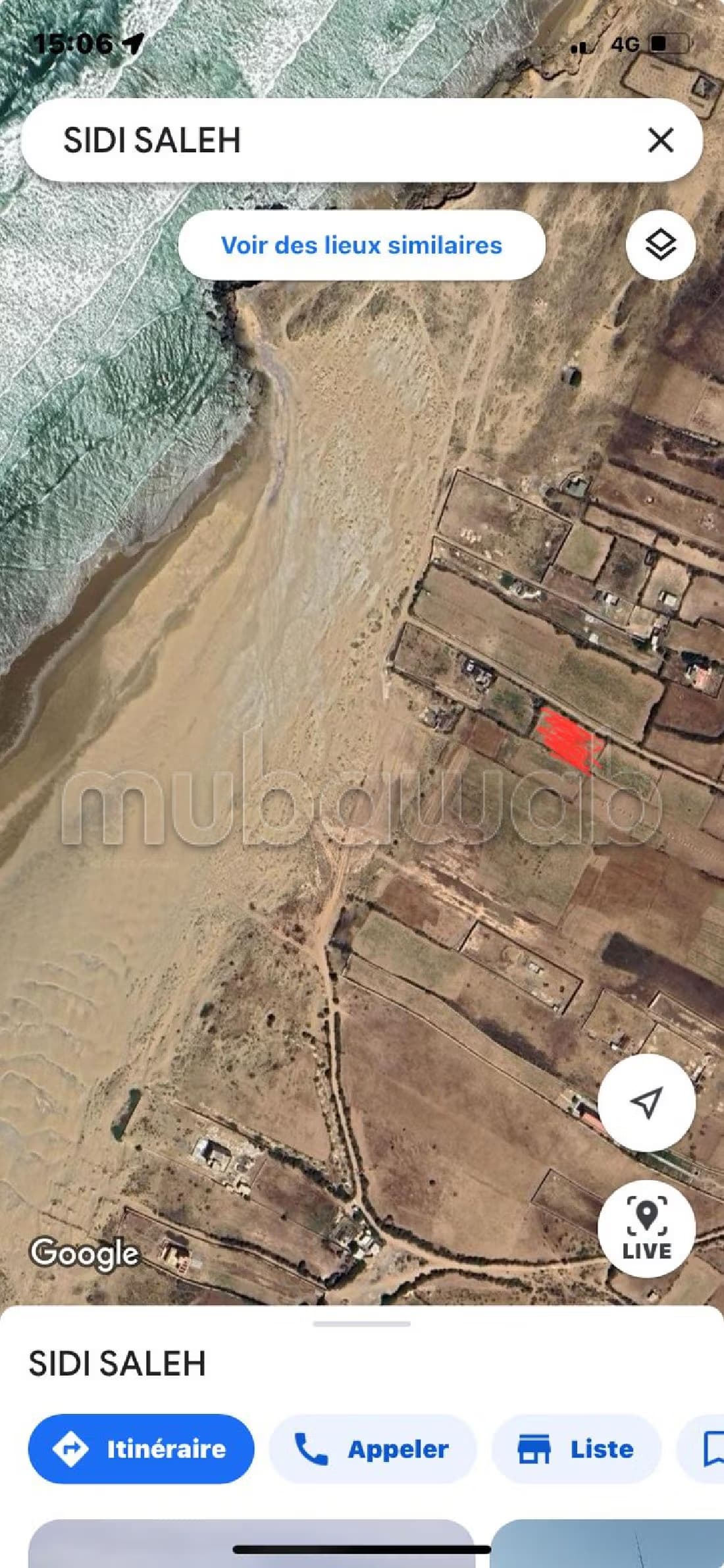 Terrain titrée Pied dans l'eau 1050 m² Bhibah Sidisalah