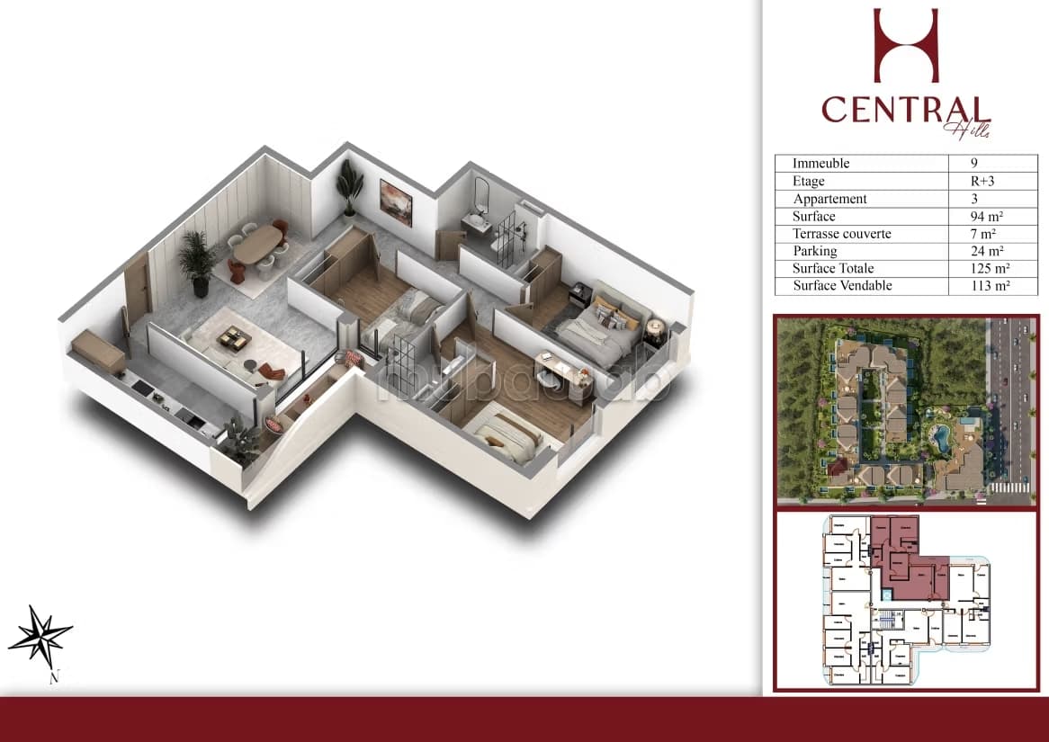 Appartement en vente à Ain Diab Extension. Superficie 113 m²...