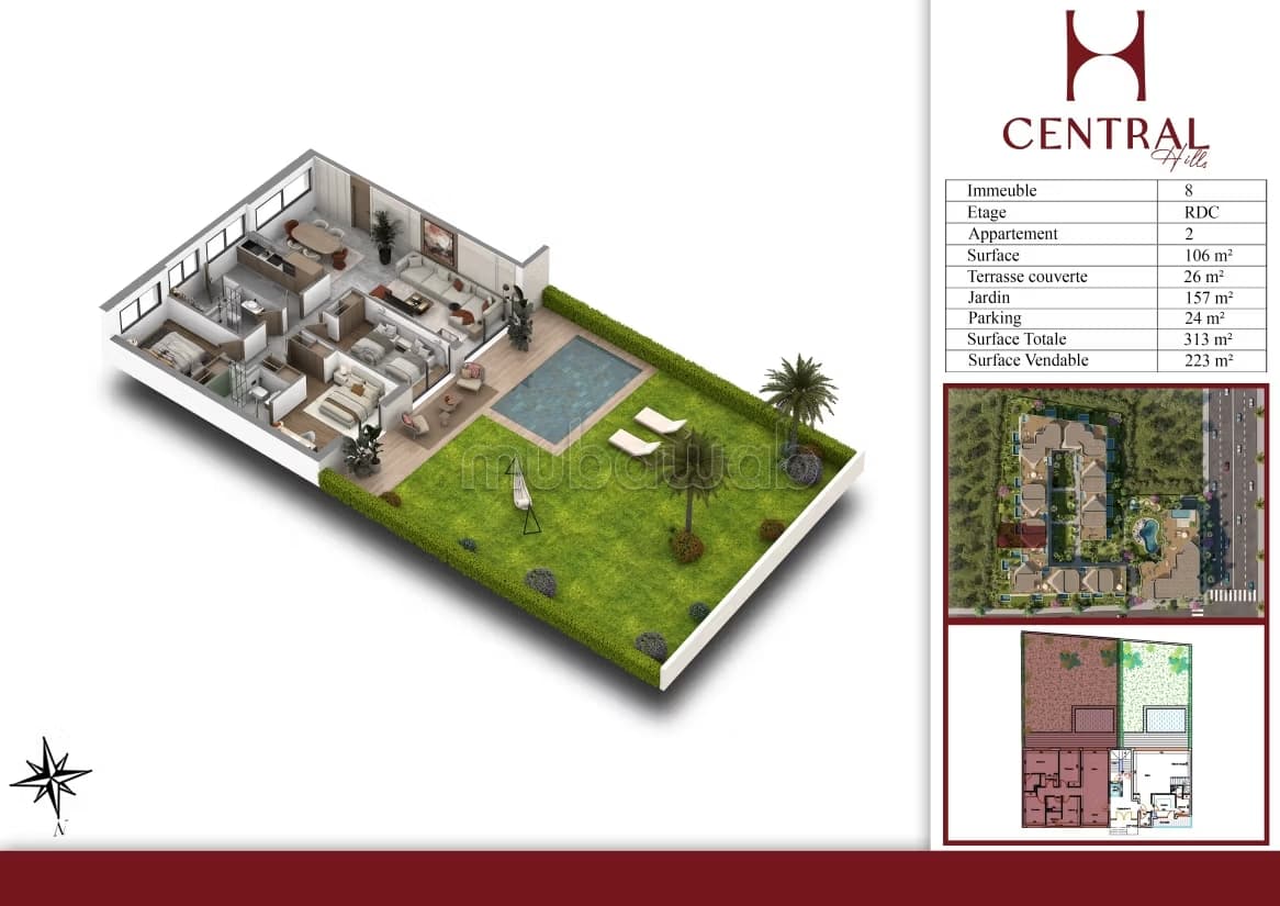 Vente d'un bel appartement à Ain Diab Extension. 3 pièces co...