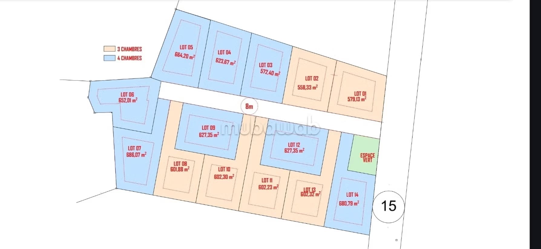 Terrain D2 titré 8000 m² – Projet 14 villas