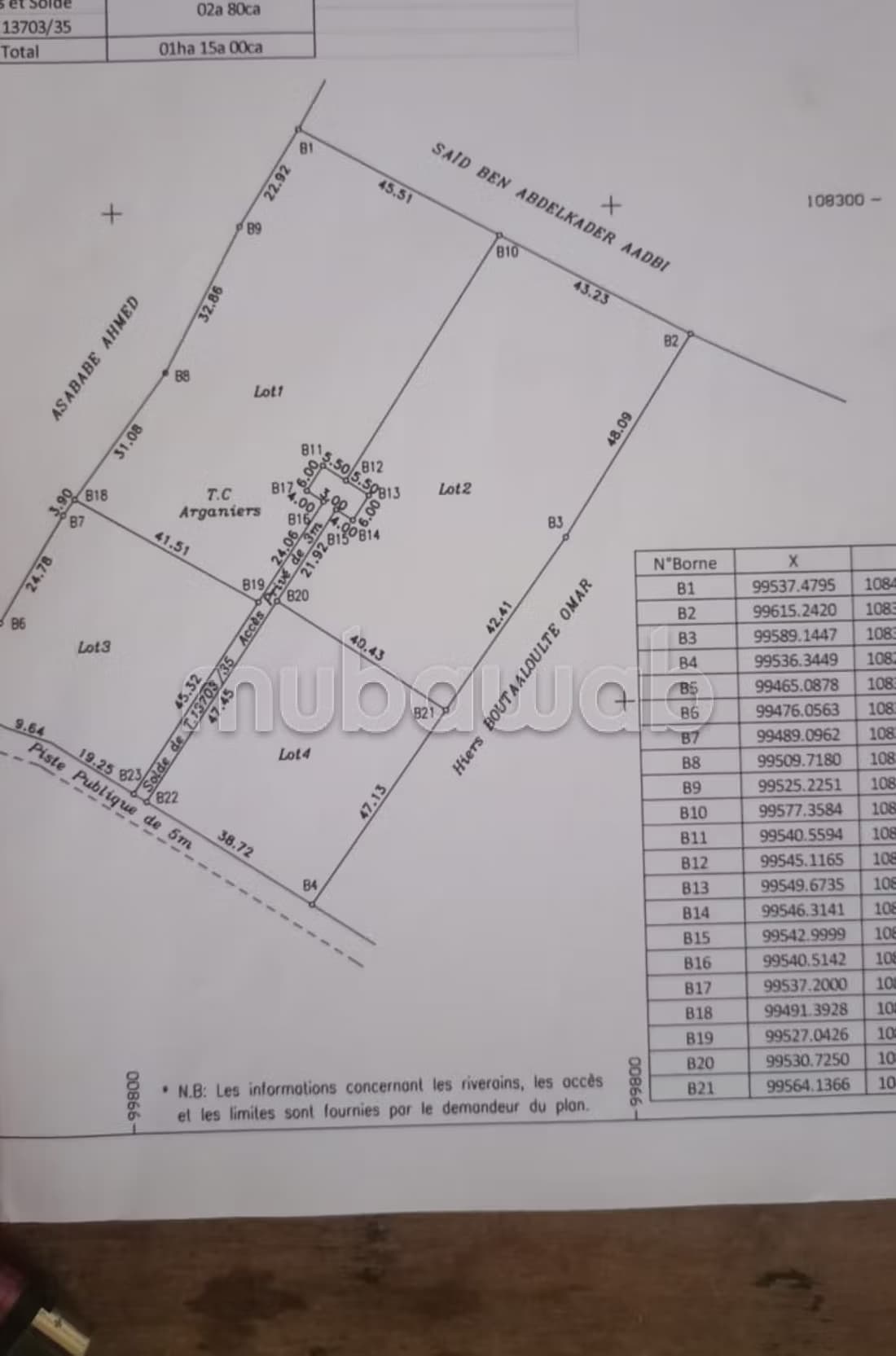 Vente terrain à Lahrarta. Surface totale 11000 m²