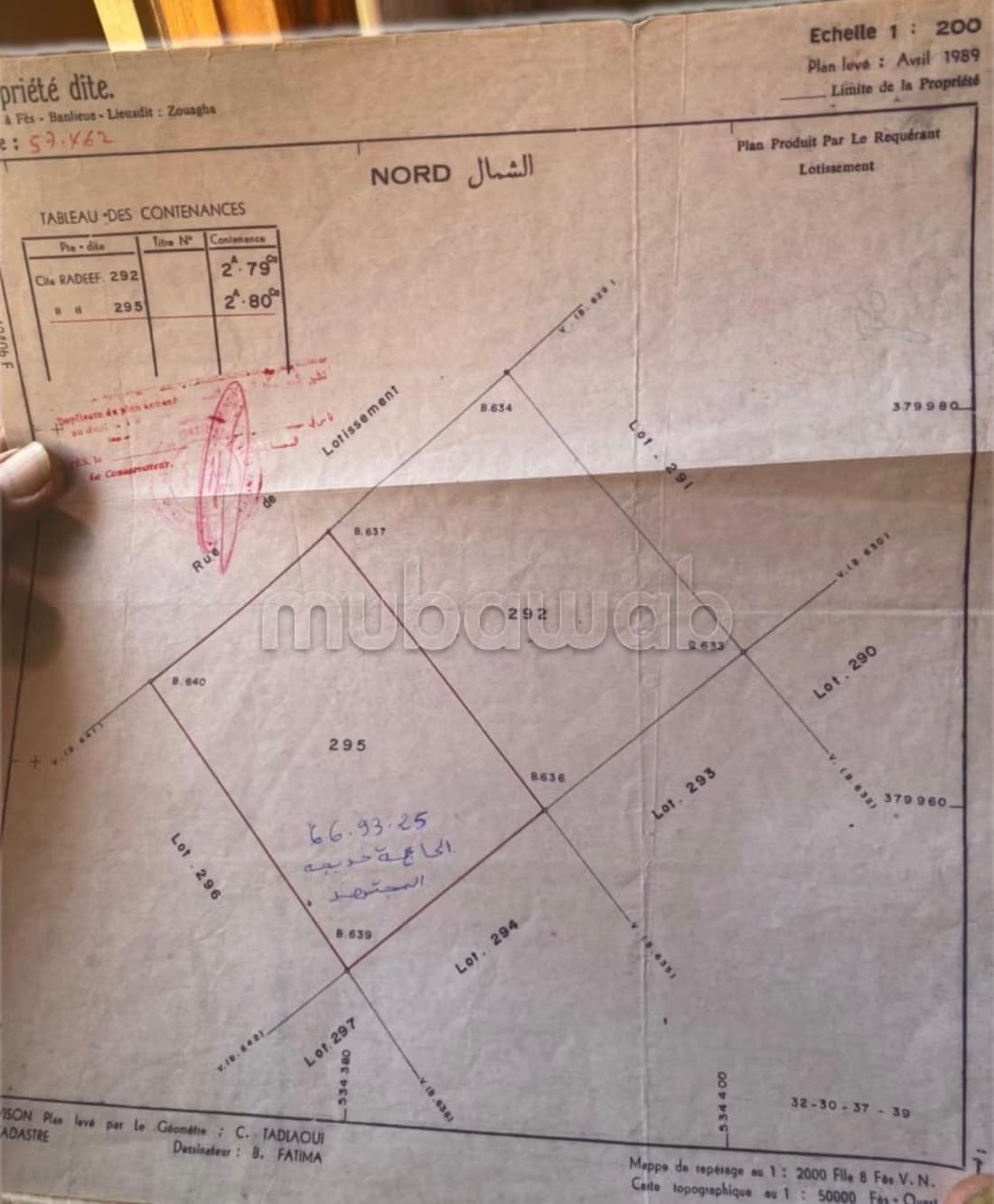 Terrain à vendre à Zouagha Bas. Superficie de 295 m²