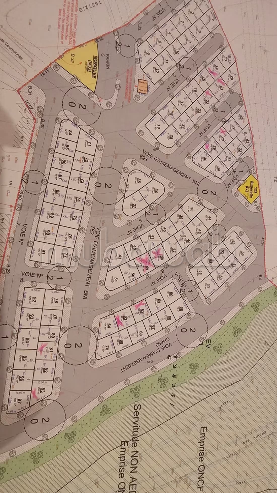 Vente de terrain à Mghogha. Surface totale 130 m²