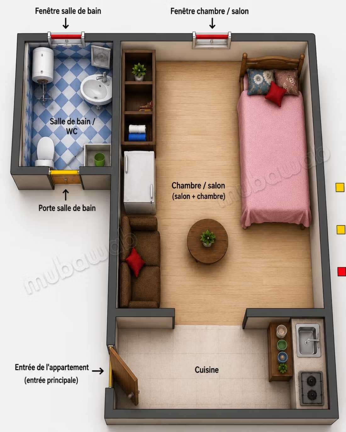 Studio Nr 1 meublé pour femme fés