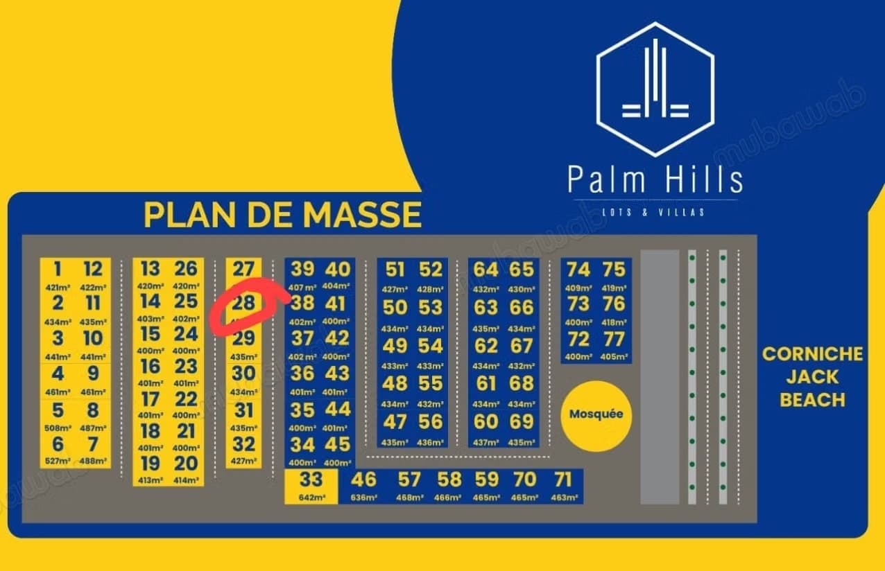 Achat de terrain à Dar Bouazza. Surface de 436 m²