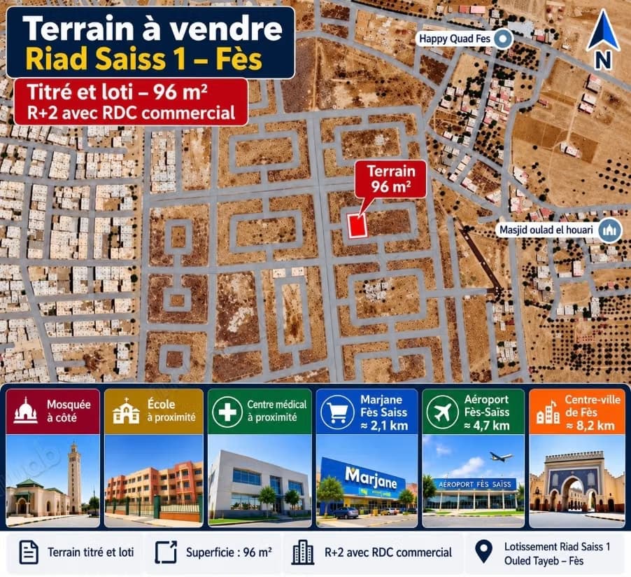 Terrain titré et loti de 96 m² – r2 avec rdc commercial – fè...