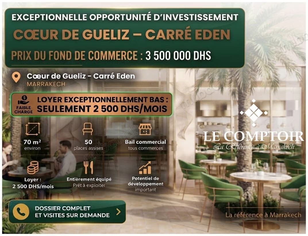 Opportunite – restaurant à vendre coeur gueliz