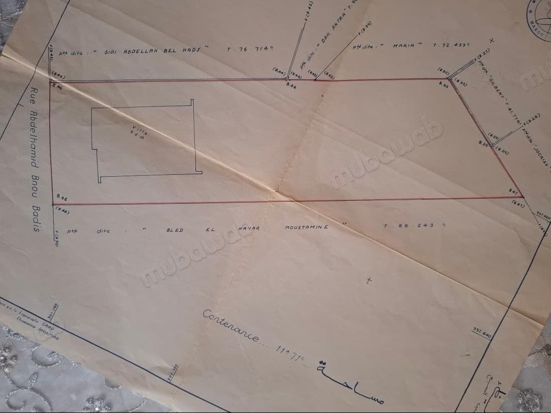 Achat de terrain à Aïn Sebaâ. Surface de 1171 m²
